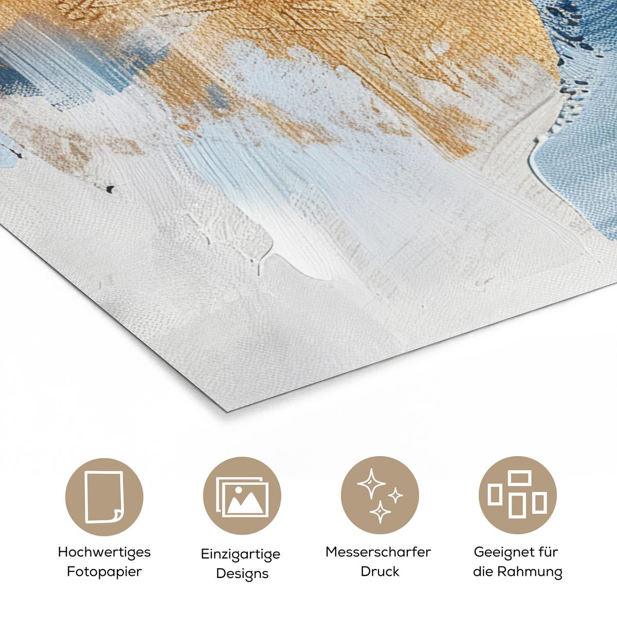 POSTER Gold - Blau - Aquarell - Kunst - Modern Room Decor 20x30 cm - Hellblau, Papier (20/30/0.1cm) - MuchoWow