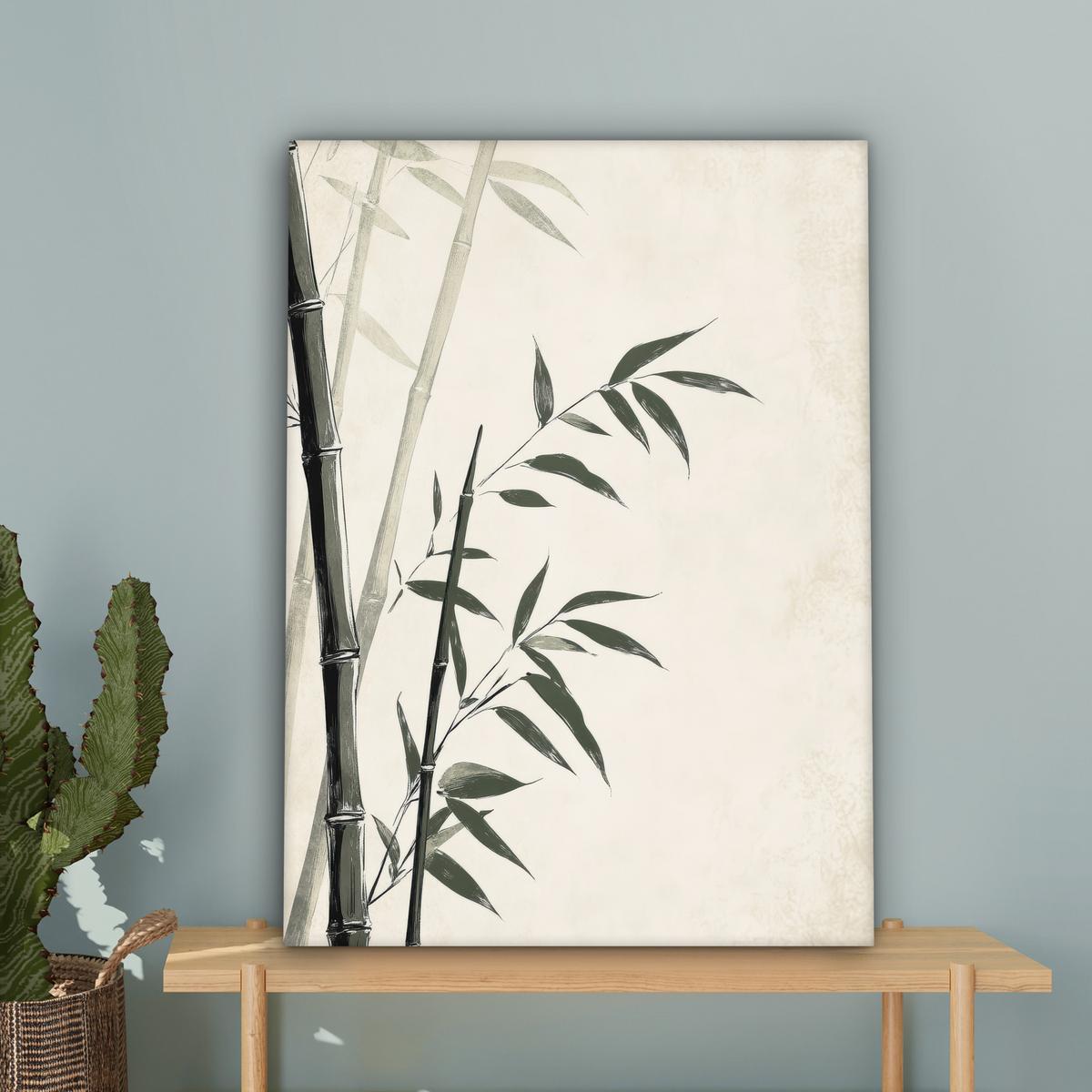 LEINWANDBILD Japandi - Bambus - Beige Wandbild Wohnzimmer 60x80 cm - Eukalyptusholzfarben, Textil (60/80cm) - MuchoWow