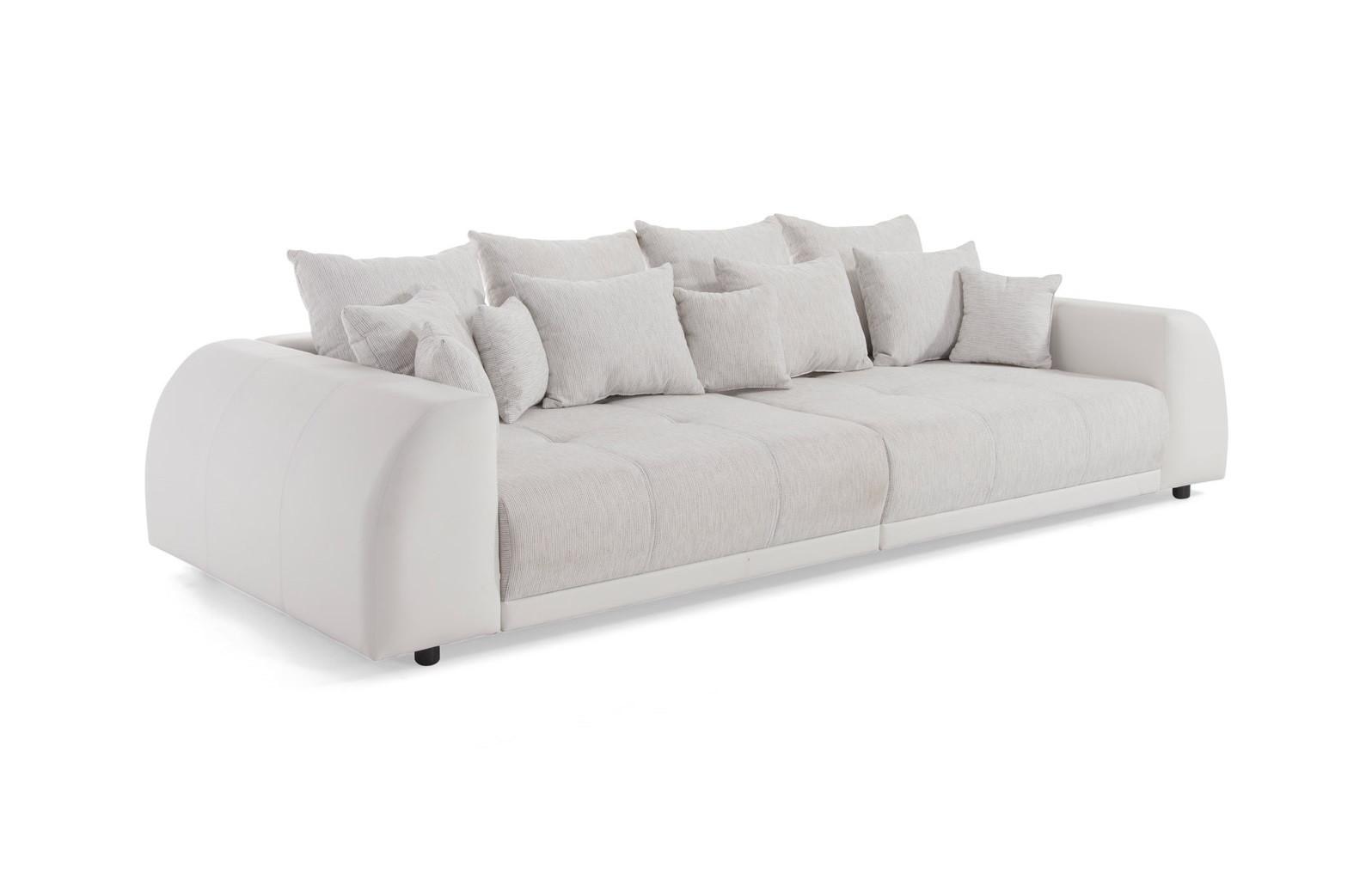 BIGSOFA Elementa Weiß und Creme Kunstleder/Strukturstoff - Creme/Schwarz, Holz/Kunststoff (310/86/135cm) - S-Style Möbel