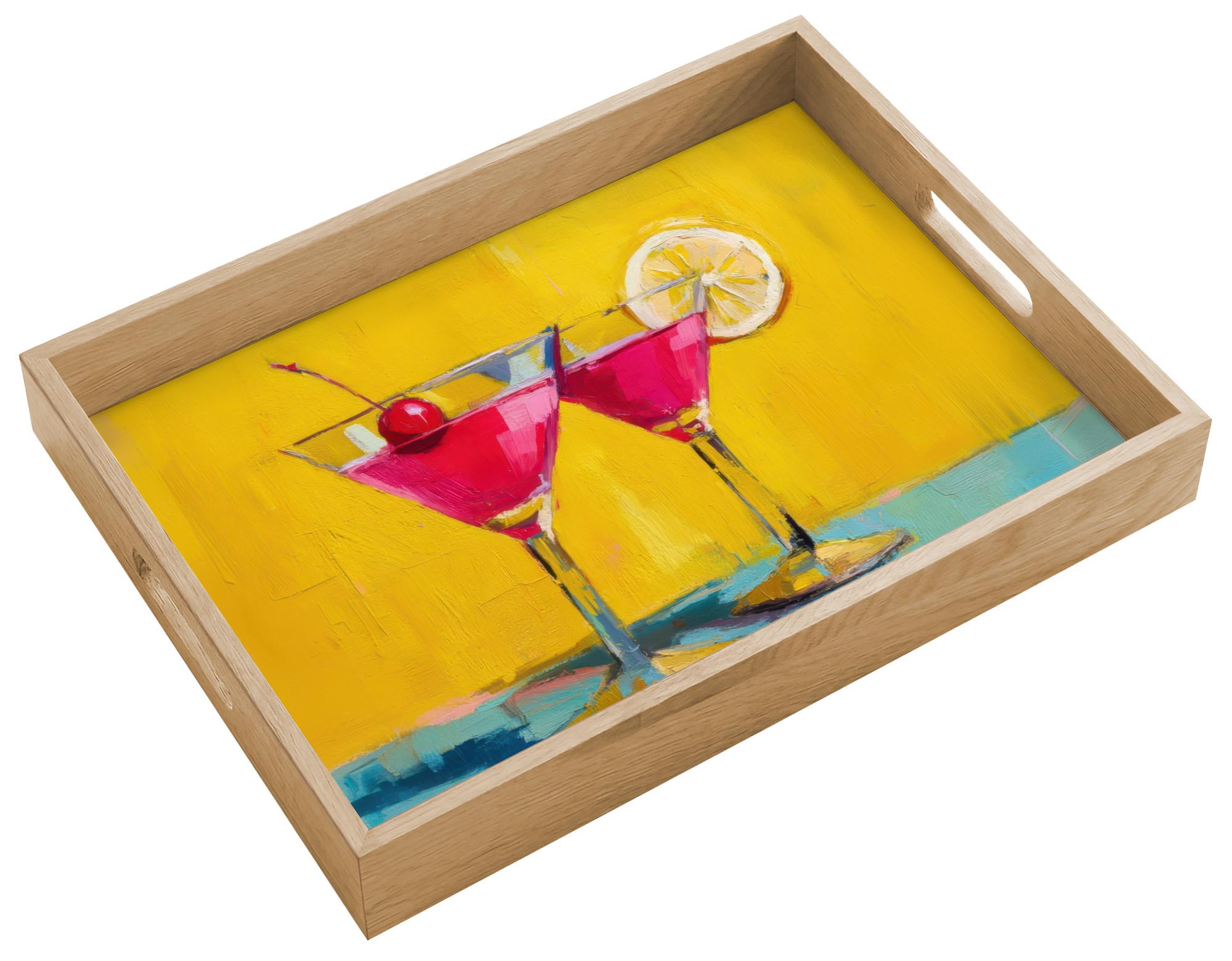 TABLETT Gläser - Cocktail - Zitrone - Kirsche 40x30 cm - Gelb, Holz (40/5/5cm) - OnlyWow