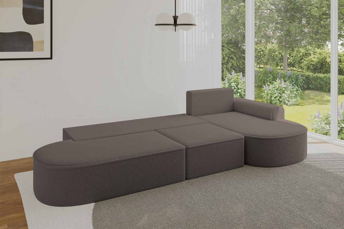 ECKSOFA mit Schlaffunktion Ottomane RECHTS MARI L2-S 368X167X85 Braun Bouclé - Schwarz/Braun, Holzwerkstoff/Kunststoff (167/368cm) - ALTDECOR