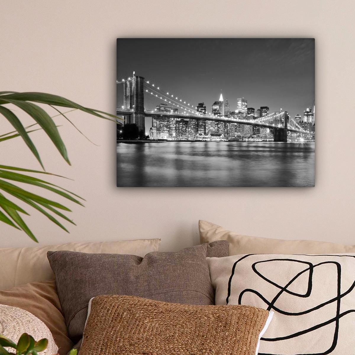 LEINWANDBILD New York - Brücke - Brooklyn - Schwarz und weiß - Architektur Wandbild 40x30 cm - Schwarz, Textil (40/30cm) - MuchoWow