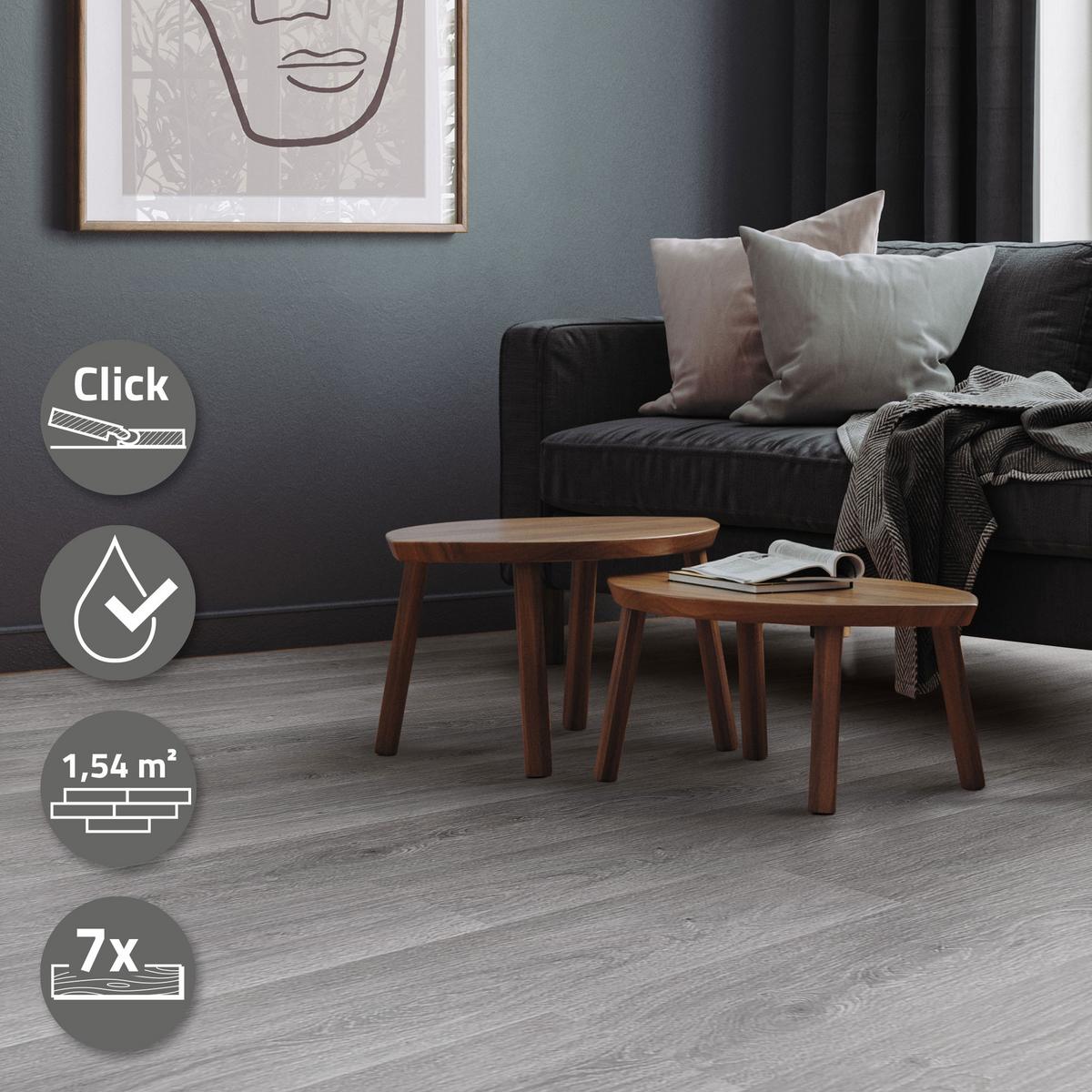 VINYLBODEN Click 1,54m²/7 Dielen Windswell Hickory Eiche - Grau, Kunststoff (122/18/0.42cm) - ML-DESIGN