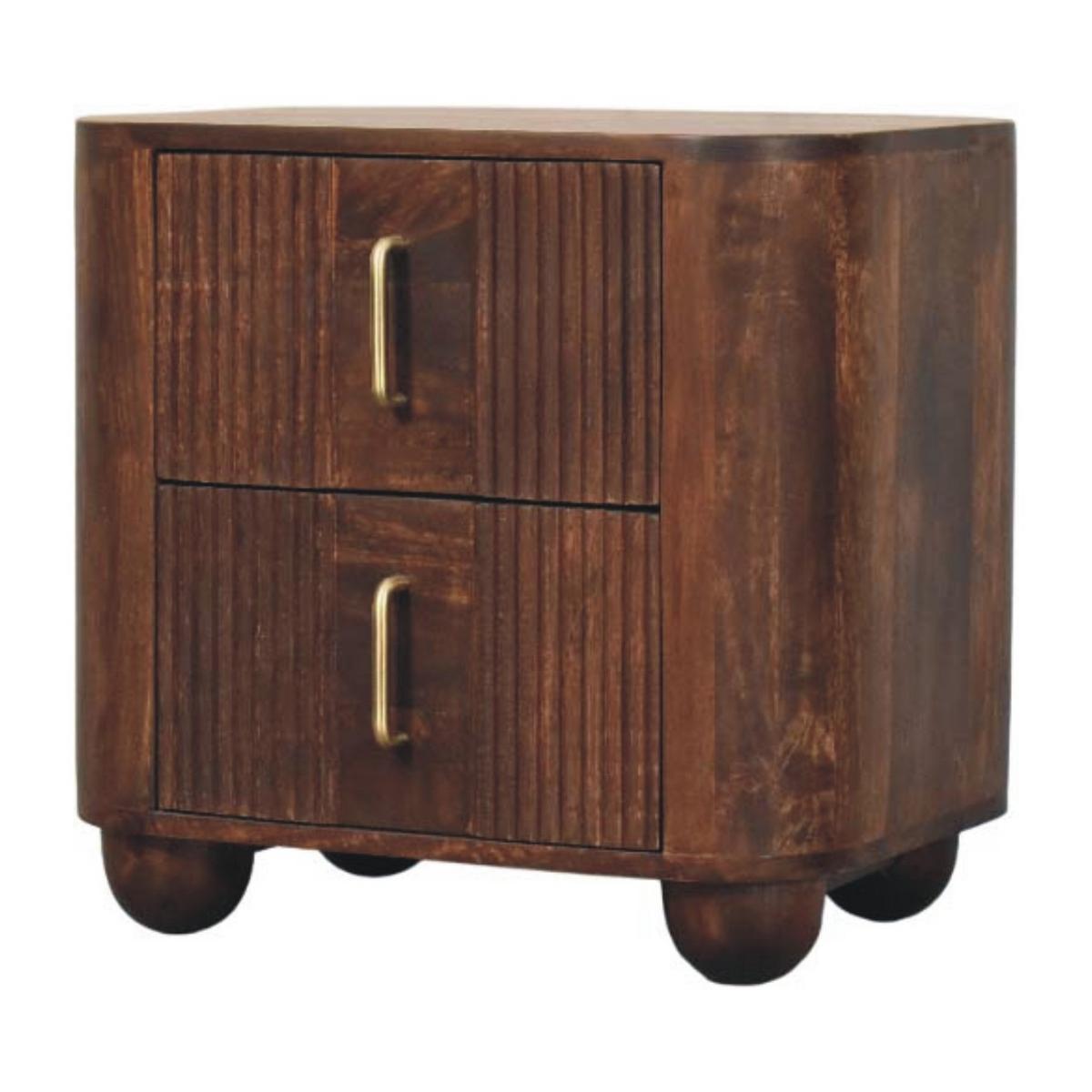 NACHTKASTEN Marlowe Geriffelt, 2 Schubladen, Dunkelbraun - Dunkelbraun/Messingfarben, Holz/Metall (55/53/40cm) - Artisan Furniture
