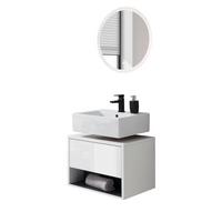 BADMÖBEL-SET 2-teilig weiß Hochglanz, grau mit LED Beleuchtung 60 cm - Weiß Hochglanz/Grau, Glas/Holzwerkstoff (60/190/46cm) - Furn.Design