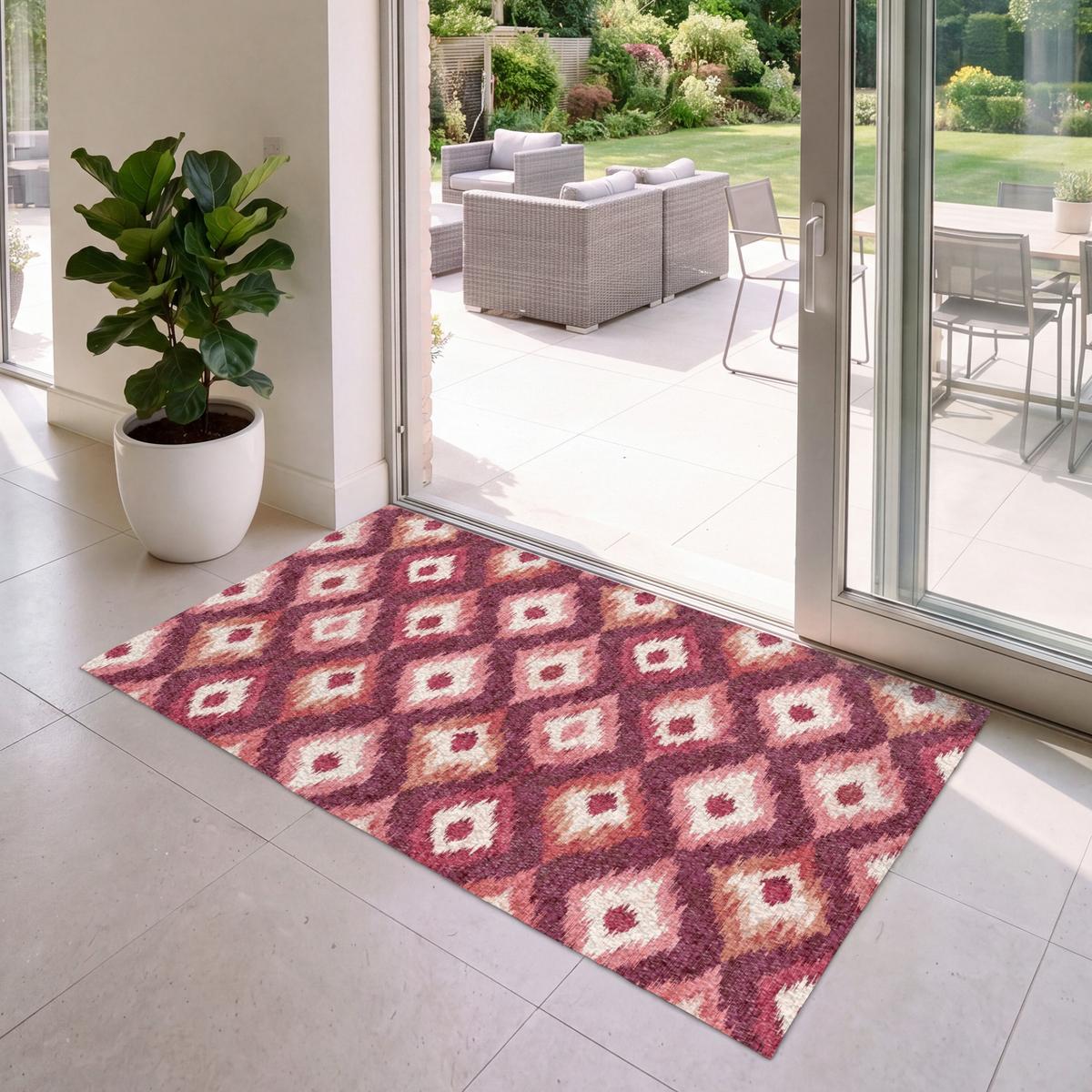 FUSSMATTE Diamantformen - Rosa - Muster - Textur Flurteppich 150x90 cm - Beere, Kunststoff (150/0.4cm) - MuchoWow