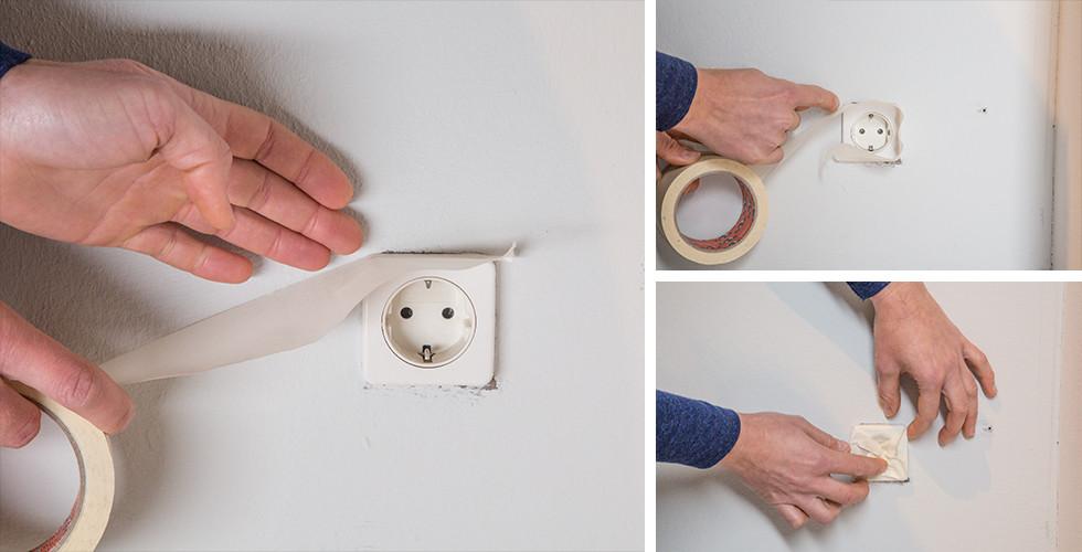 Steckdose gründlich vor dem Streichen abkleben.
