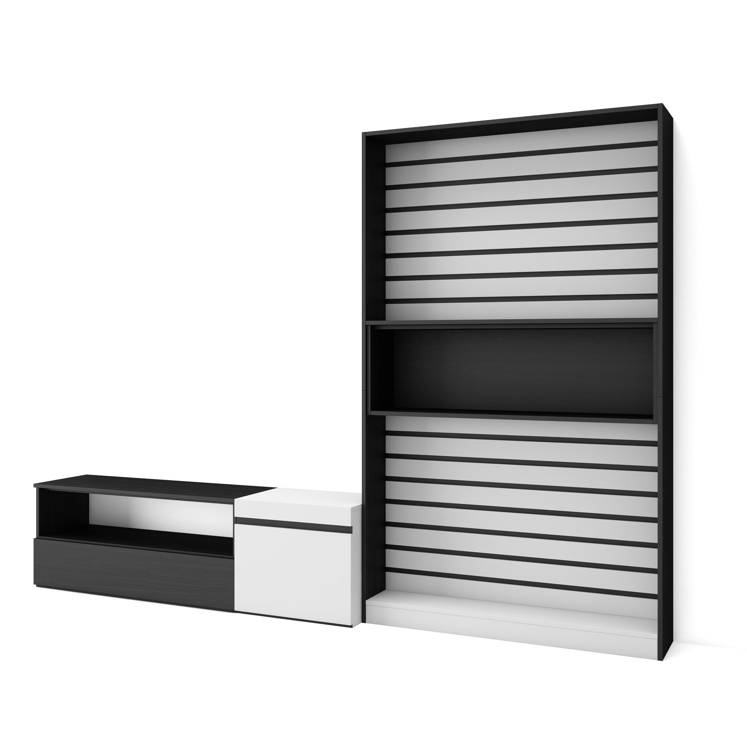 WOHNWAND weiß, schwarz, 260/35/186cm - Schwarz/Weiß, Holzwerkstoff (260/186/35cm) - Skraut Home
