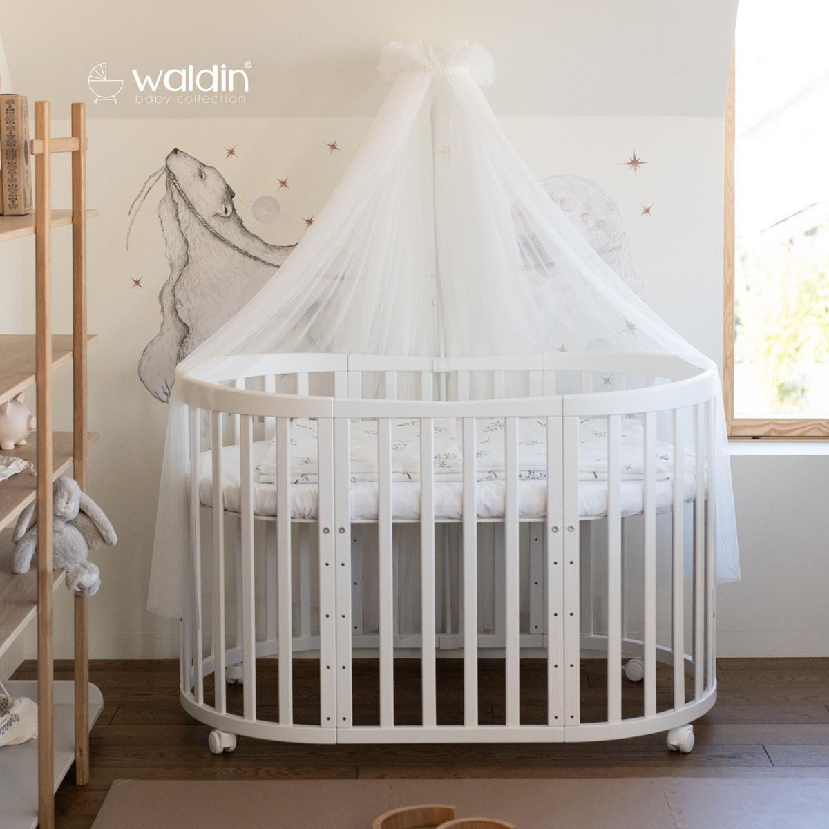 BABYBETT NATUR OVAL 7in1 mit Matratze und Himmelset - Naturfarben/Weiß, Holz/Textil (73/125cm) - waldin