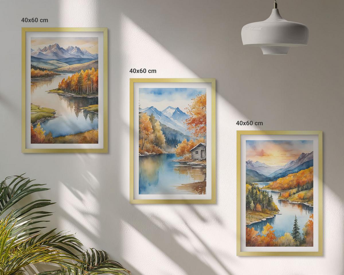 BILDER SET 3er Set - 40x60 cm Goldrahmen - Herbstliche Berglandschaften - Goldfarben, Kunststoff (40/60cm) - TULUP