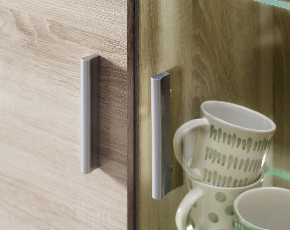 WOHNWAND Sonoma Eiche hell 291 cm, Schrankwand inklusive Beleuchtung - Eichefarben/Silberfarben, Glas/Holzwerkstoff (291/197/41cm) - Top.Furn