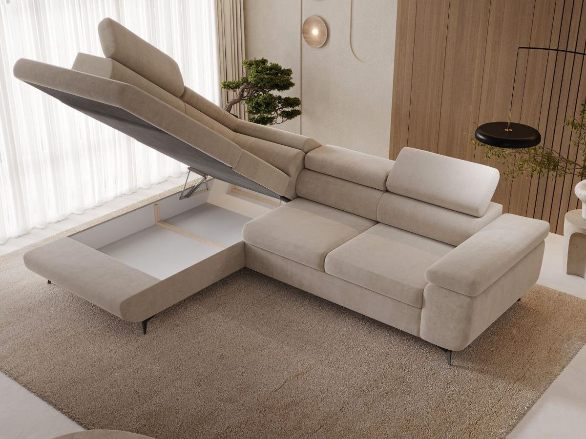 ECKSOFA Argon Beige Links - Beige/Schwarz, Holz/Textil (255/190cm) - Graingold
