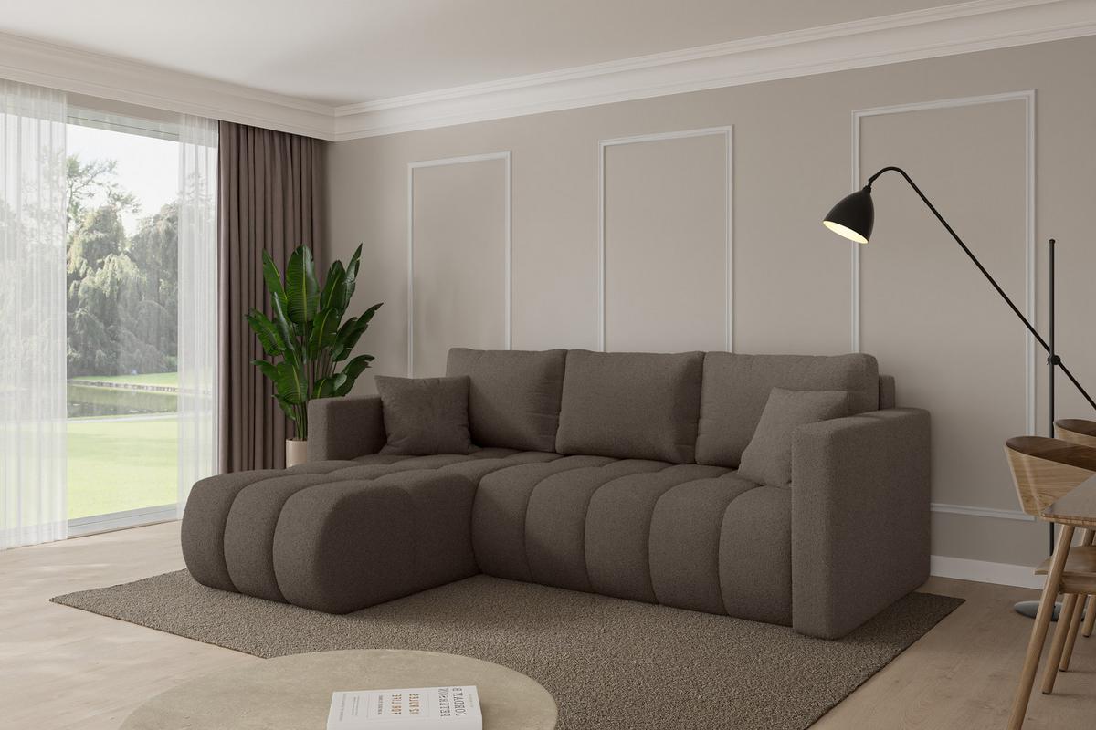 ECKSOFA mit Schlaffunktion Ottomane Links GARD-L 226x146x85 Braun Bouclé - Schwarz/Braun, Holzwerkstoff/Kunststoff (226/146cm) - ALTDECOR