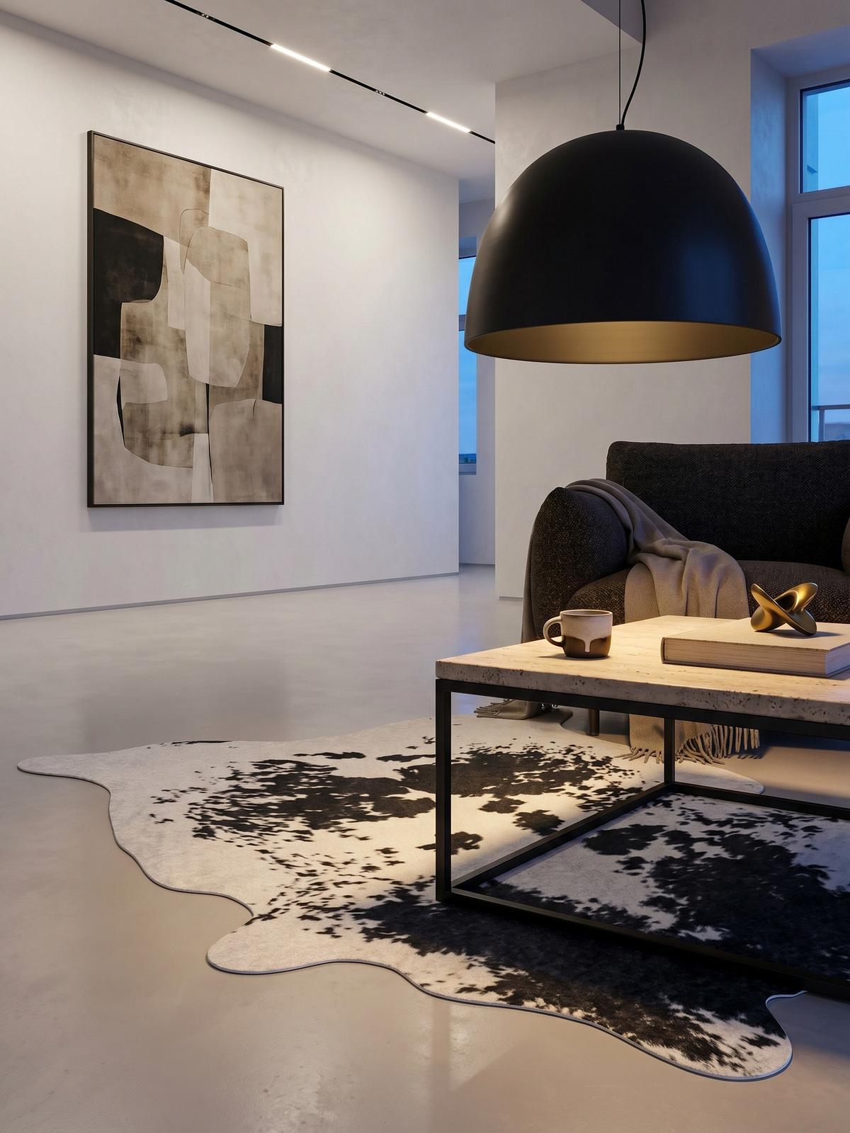 TEPPICH Flachgewebe GASTEIN in Schwarz, in Rindsleder-Optik, 150 x 200 cm - Schwarz, Textil (200/150cm) - KADIMA DESIGN