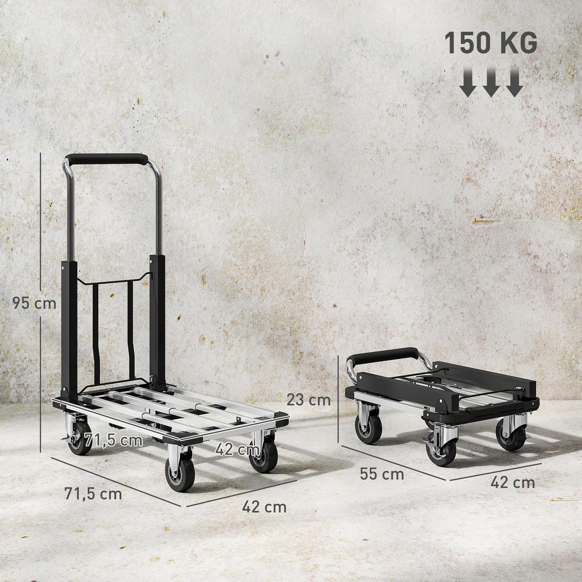SACKKARRE Metall Aluminium Silber Schwarz - Schwarz, Metall (42/95/71.5cm) - HOMCOM