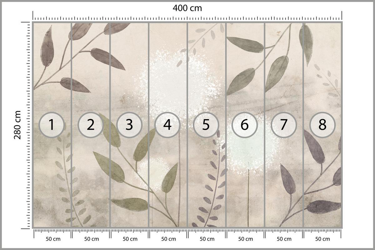FOTOTAPETE Löwenzahn Blätter Retro 400x280 - Beige/Braun, Papier (400/280cm) - Muralo
