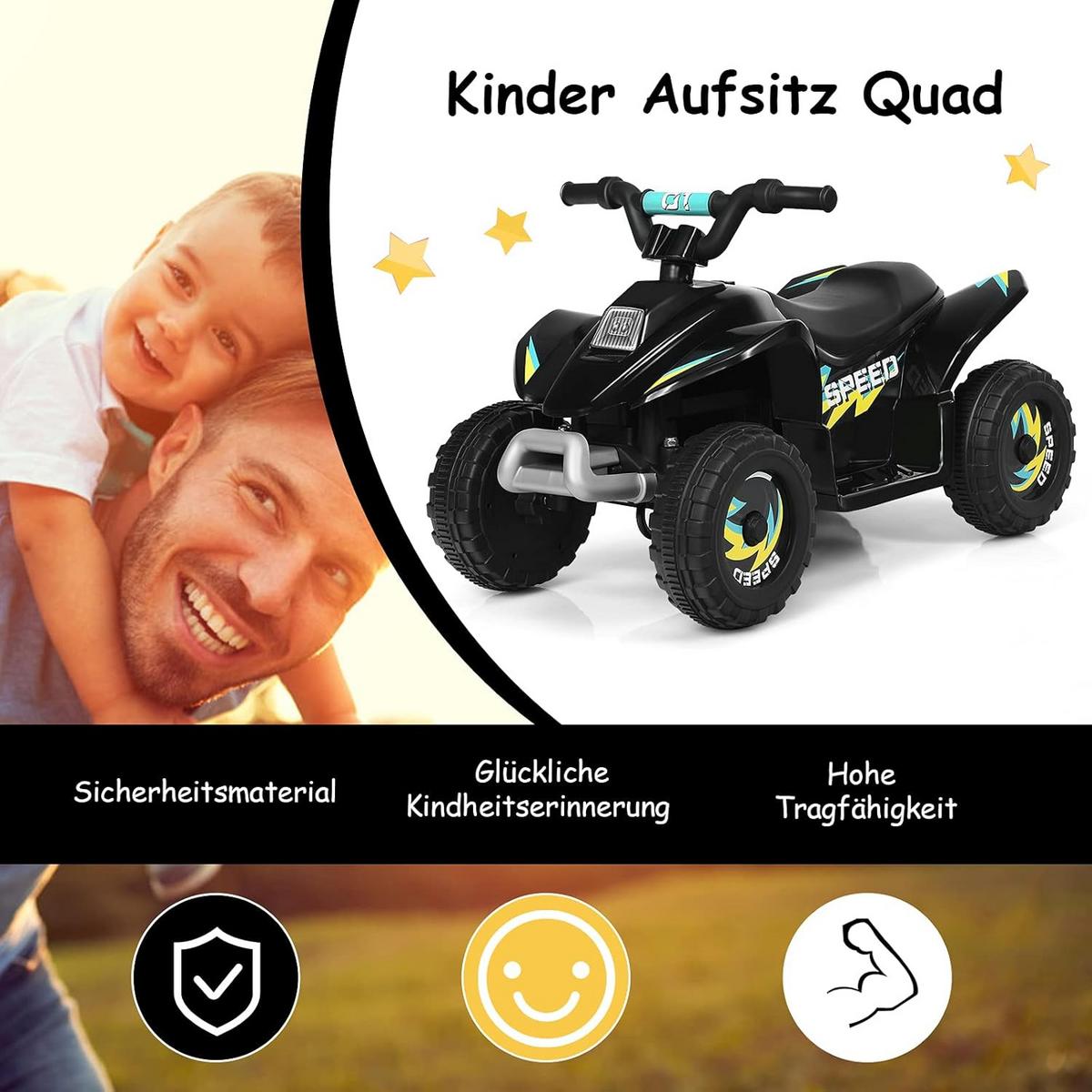 KINDERMOTORRAD 6V Elektro Kinderquad Schwarz - Schwarz, Kunststoff (73/44.5/40cm) - COSTWAY