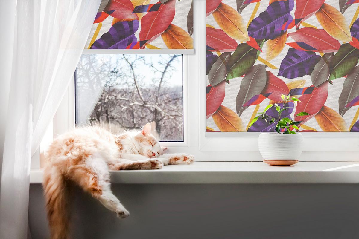 INNENROLLO - Fensterrollo - Rollo - 140x140 cm - Bunte Blätter - Rot, Kunststoff (140/140/0.5cm) - TULUP
