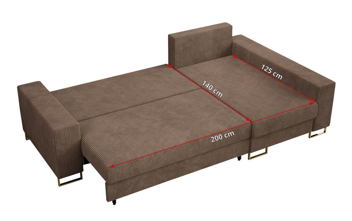 ECKSOFA Dorian Cord Hellbraun - Hellbraun/Goldfarben, Textil/Metall (242/138cm) - MKS
