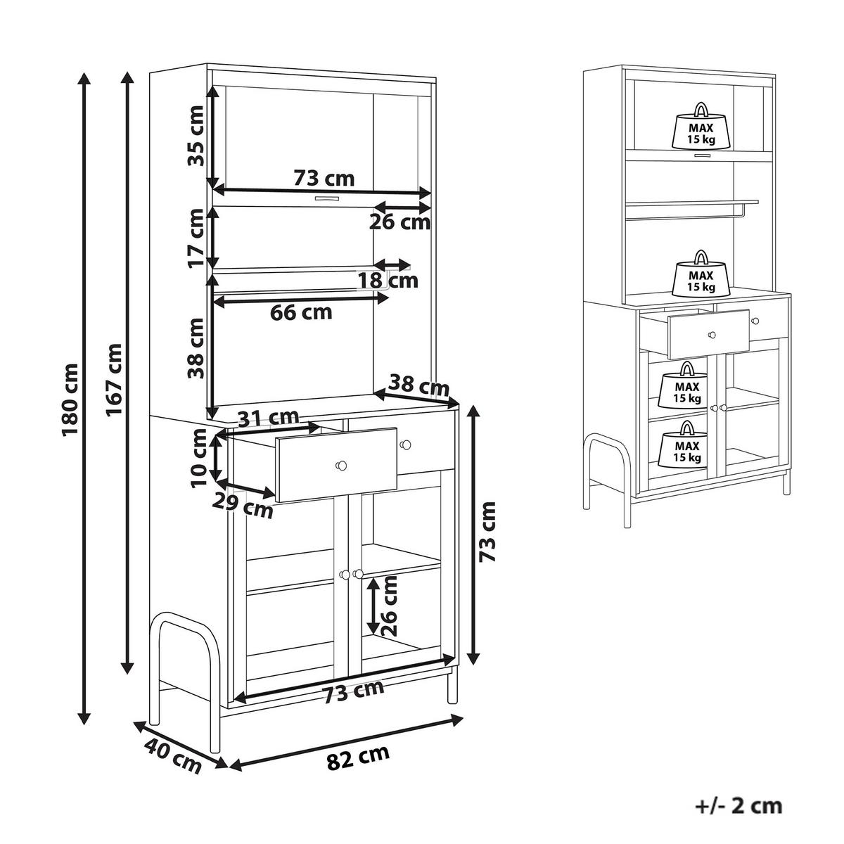 VITRINE mit Glastüren 82 cm Weiß Parlin - Weiß, Holzwerkstoff (82/180/40cm) - Beliani