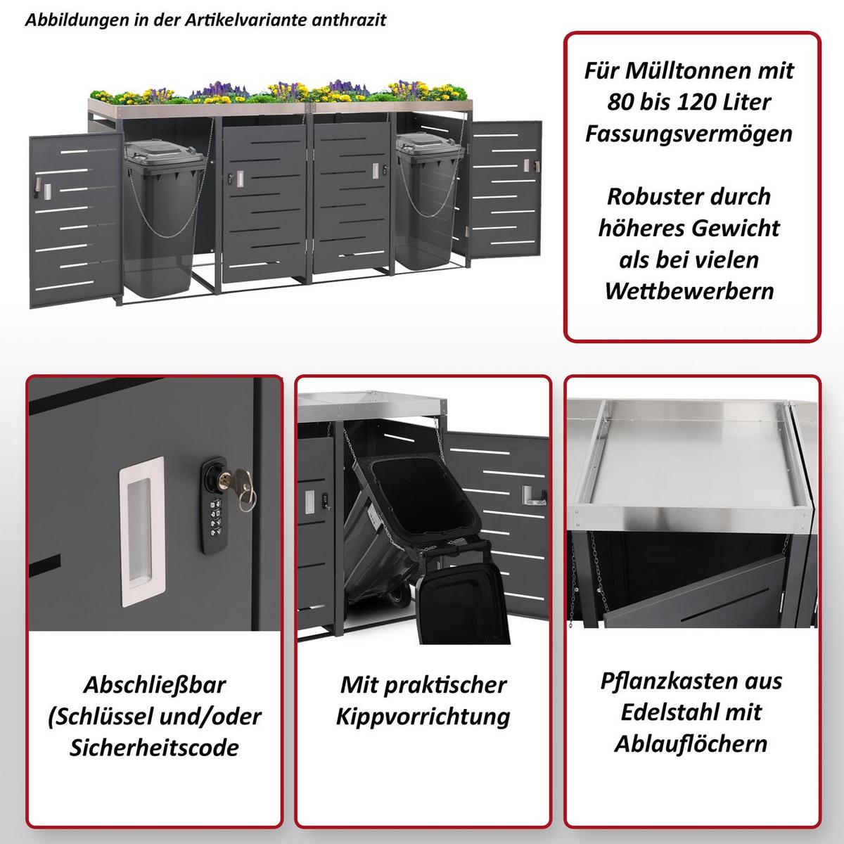 4ER-MÜLLTONNENVERKLEIDUNG rechteckig Anthrazit - Anthrazit, Metall (264/125/84cm) - MCW