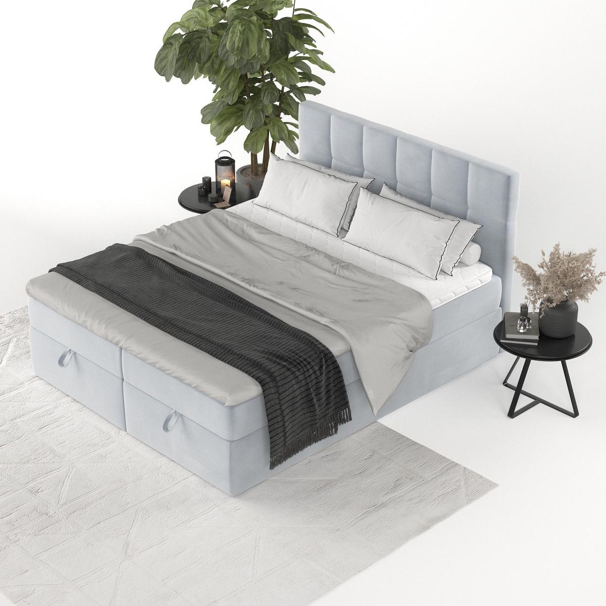 BOXBETT Savio 200/200 cm Hellgrau im Paros Stoff - Hellgrau/Schwarz, Holz/Holzwerkstoff (200/200cm) - AltaBeds