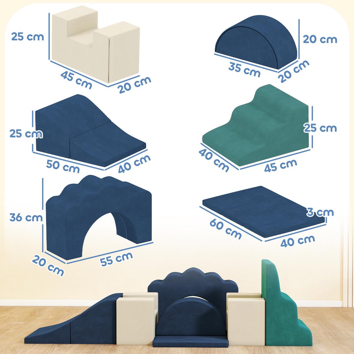 SCHAUMSTOFF-BAUSTEINE 7er Set Samt PU-Schaumstoff Blau - Dunkelblau, Textil (40/50cm) - AIYAPLAY