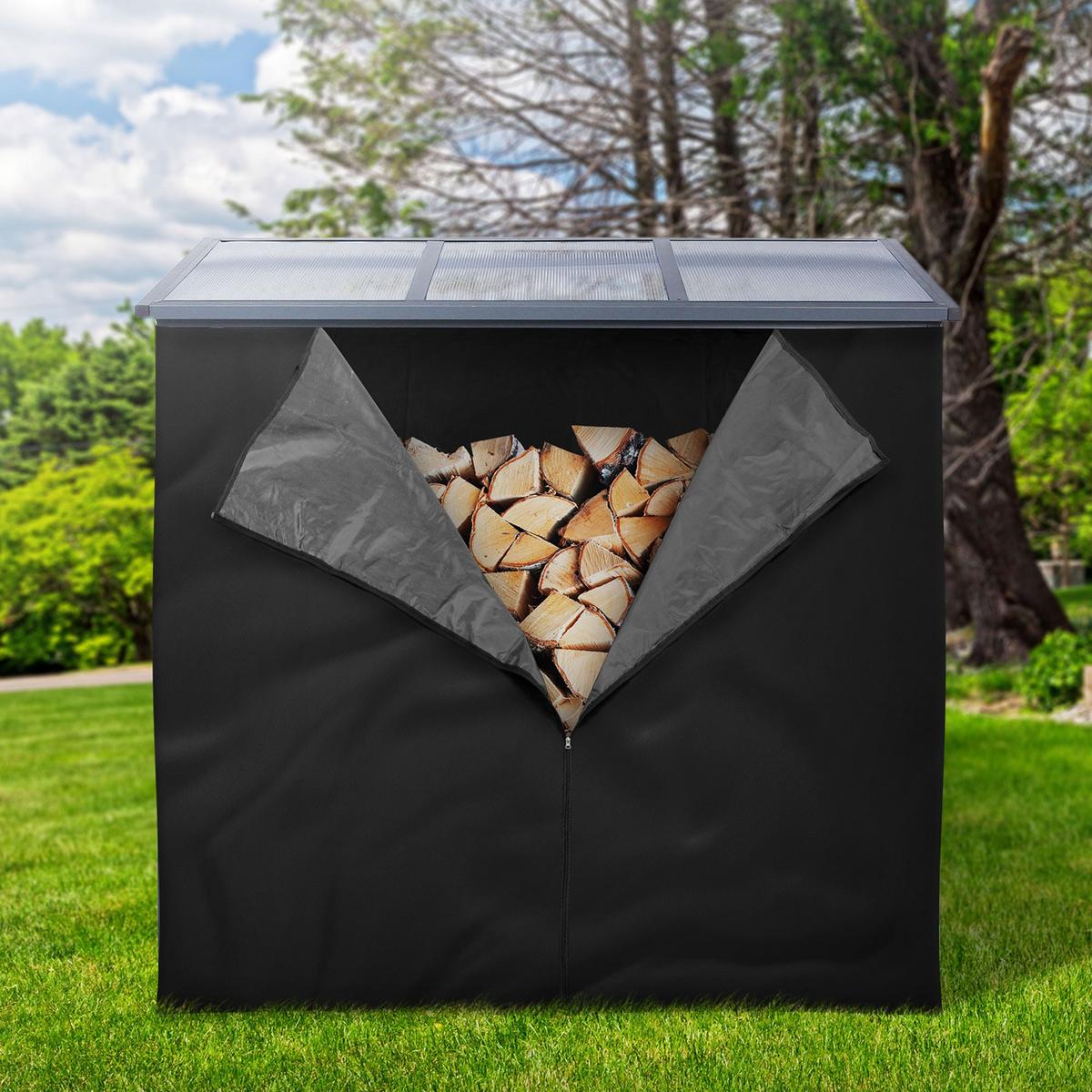 KAMINHOLZREGAL aus Metall 240 x 165 cm Schwarz aus Polyester wetterfest - Schwarz, Kunststoff (165/165/240cm) - ML-DESIGN