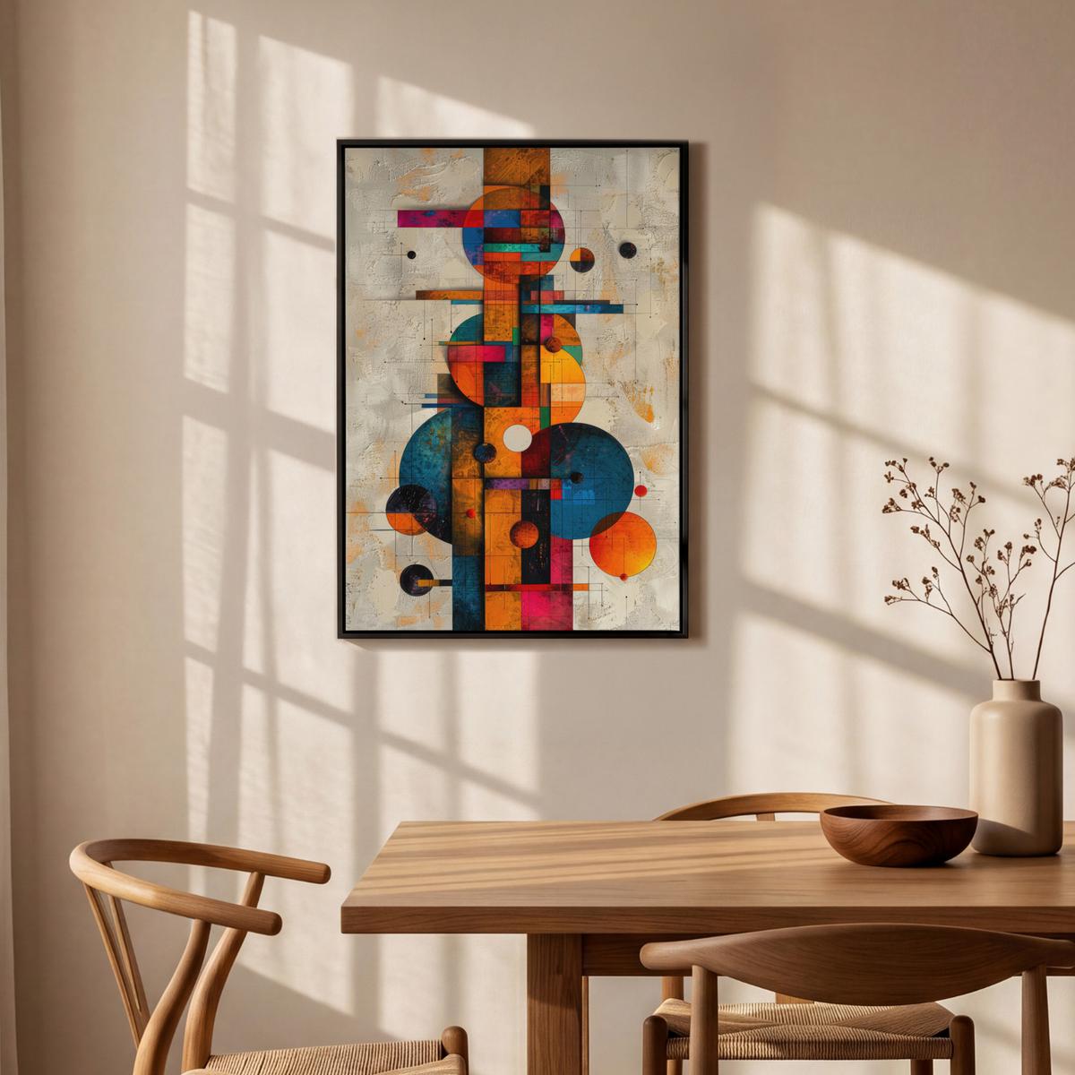 LEINWAND Bilder mit Rahmen - Vintage - Moderne Kunst - Orange - Geometrische Formen - 60x90 - Multicolor, Textil (60/90cm) - MuchoWow