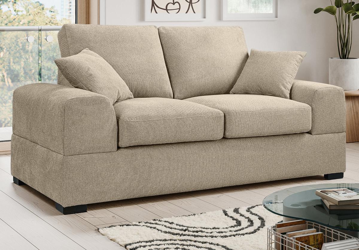 SOFA beige Strukturstoff, Couch 2-Sitzer 182 cm mit Premium Kaltschaum - Beige/Schwarz, Holz/Textil (182/90/93cm) - Inn.Furn