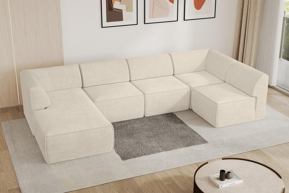 WOHNLANDSCHAFT Ottomane Links MOVO-L 345x180x78 cm Beige Cord - Beige, Holzwerkstoff/Kunststoff (345/78/180cm) - ALTDECOR