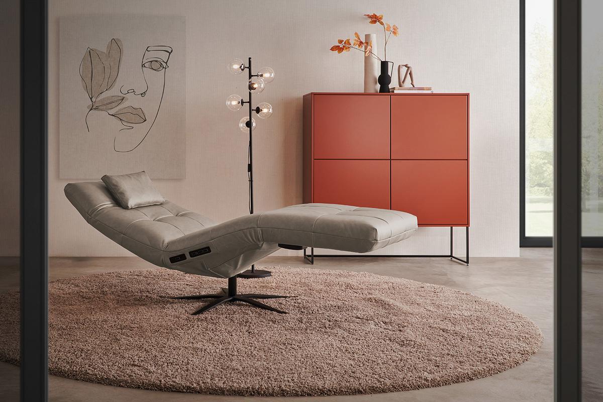 RELAXLIEGE LETICIA Grau Leder Drehbar (360°), Relaxfunktion - Schwarz/Grau, Leder/Metall (82/115/156cm) - KAWOLA