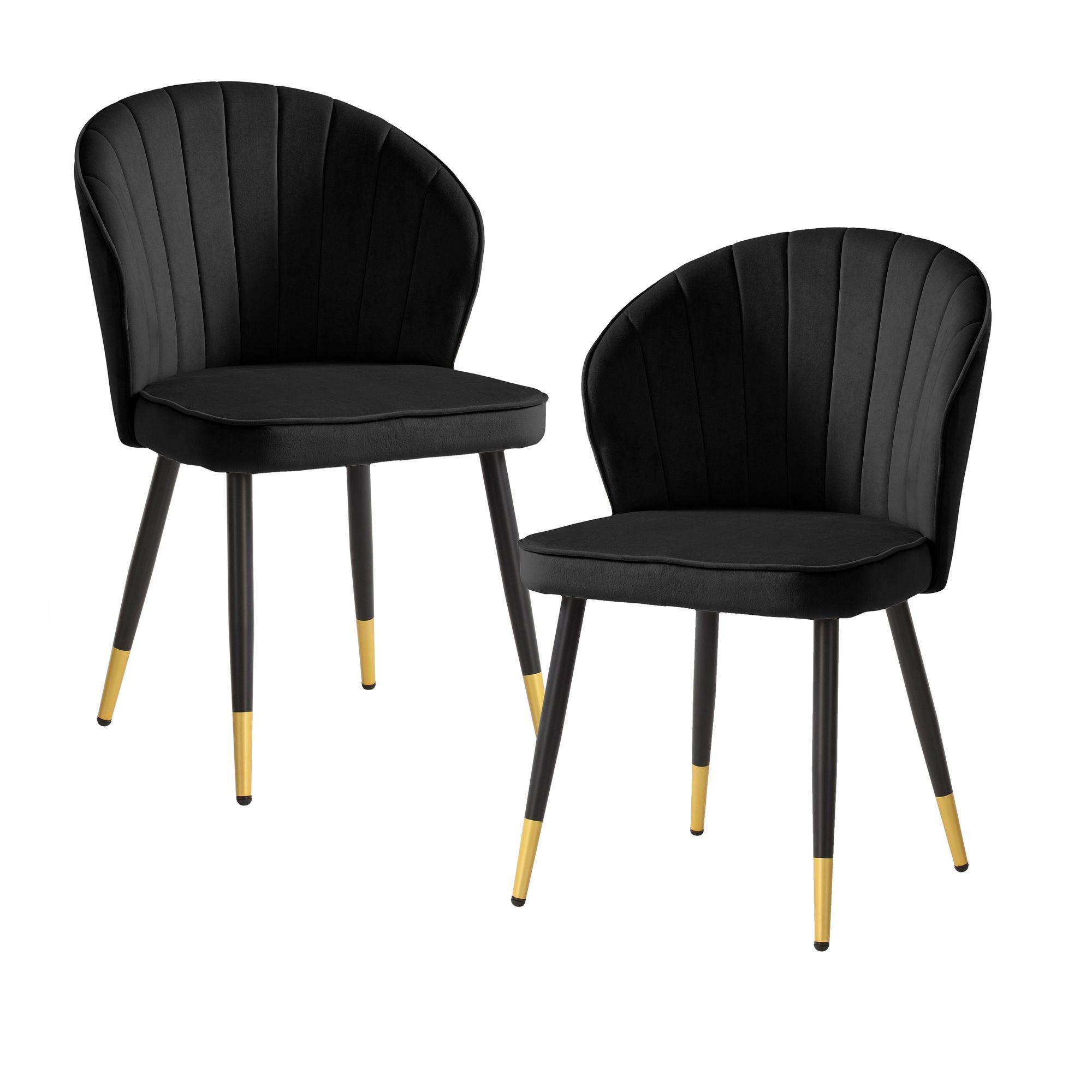 ESSZIMMERSTUHL 2er Set Samtbezug mit Metallgestell Schalenform Skandinavisch gepolstert, Schwarz 53x55x83 cm - Goldfarben/Schwarz, Textil/Metall (53/83/55cm) - KADIMA DESIGN