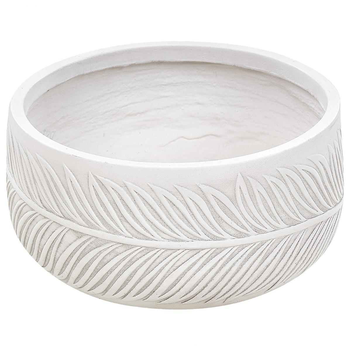 BLUMENTOPF cremeweiß rund 35/35/19 cm Ftero - Weiß, Naturmaterialien (19cm) - Beliani