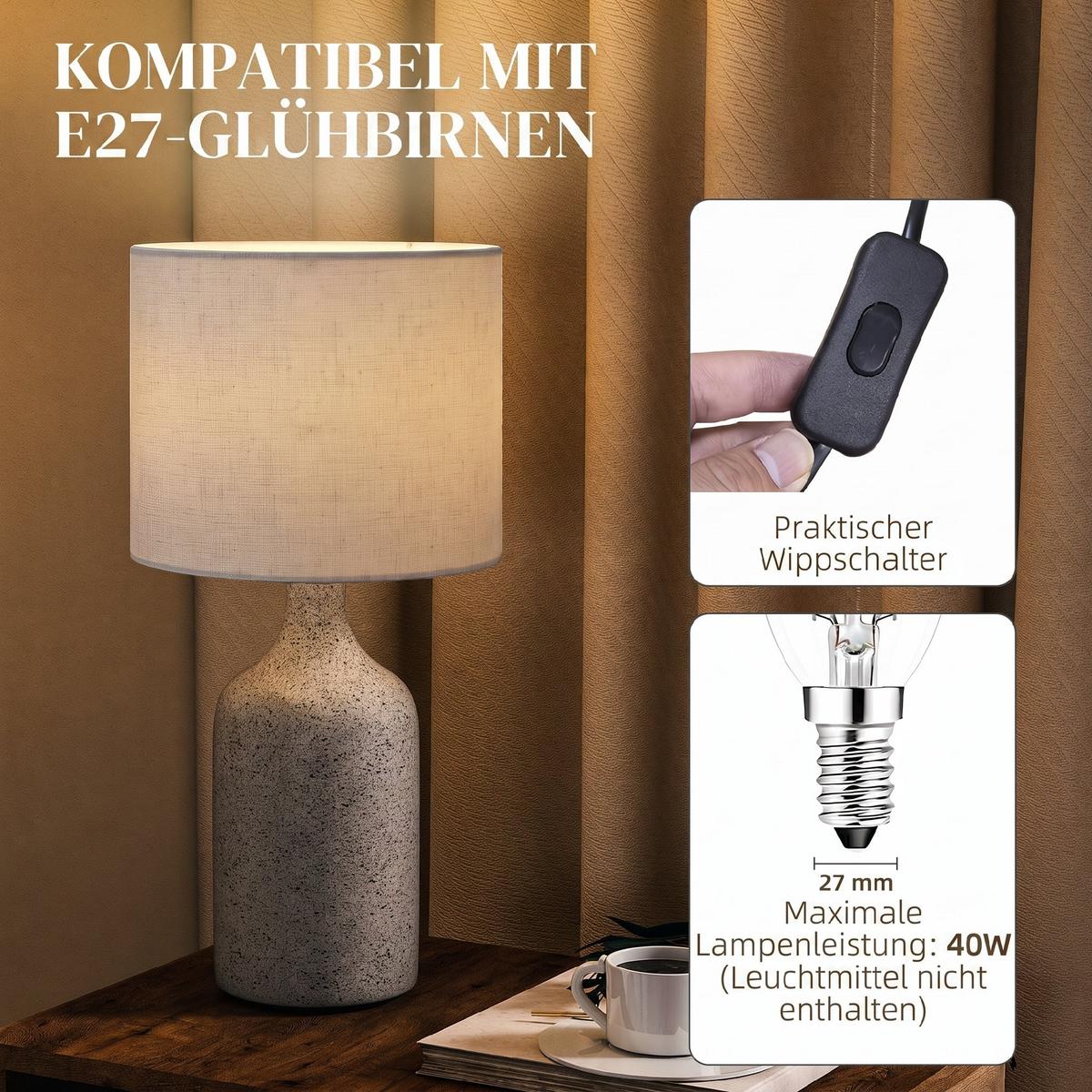 TISCHLAMPE Keramik Leinen Beige - Beige, Keramik (22/22/45cm) - HOMCOM