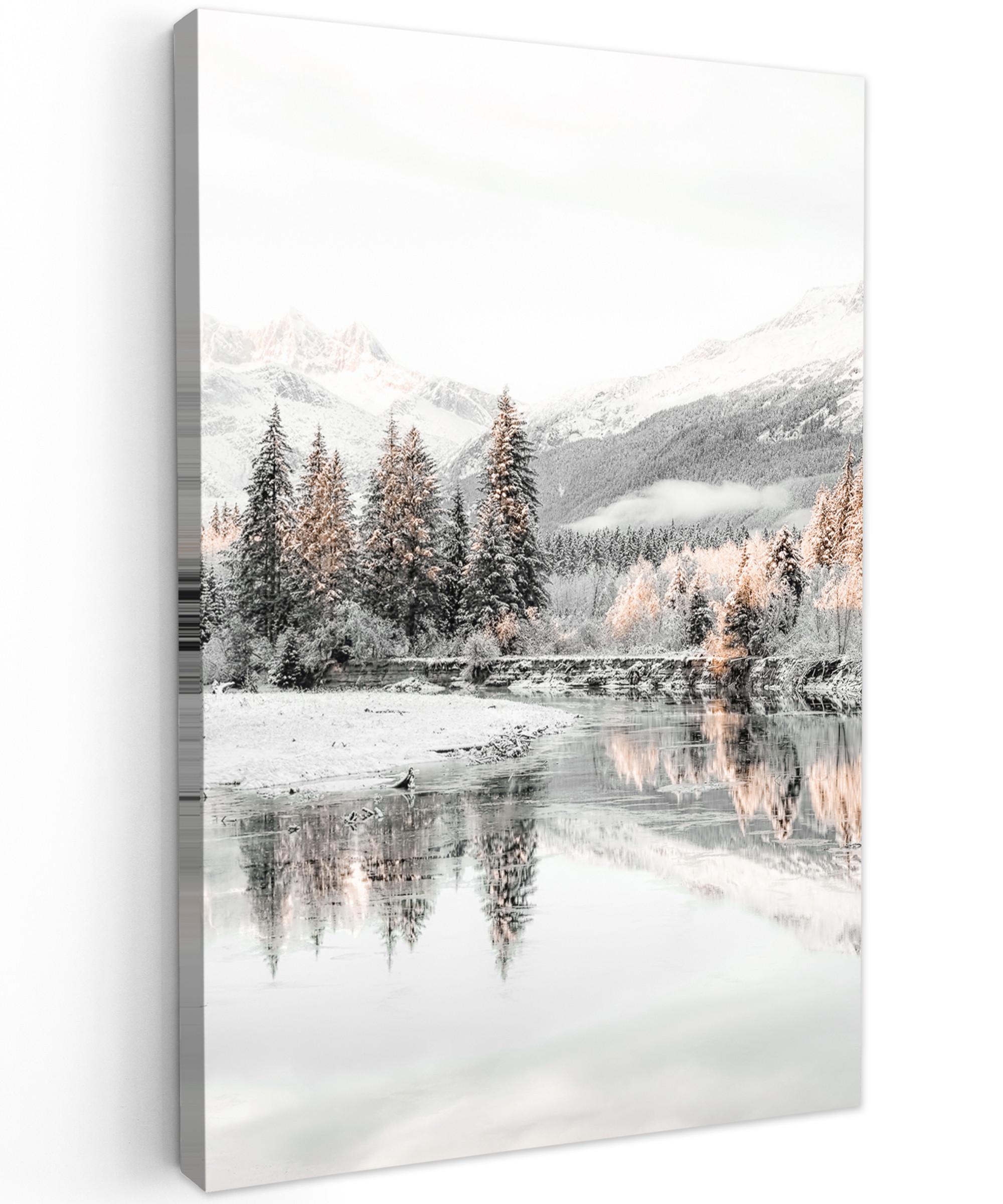 LEINWANDBILD Natur - Winter - Bäume - Berge - Schnee Deko Wohnzimmer 20x30 cm - Weiß Hochglanz, Textil (20/30cm) - MuchoWow