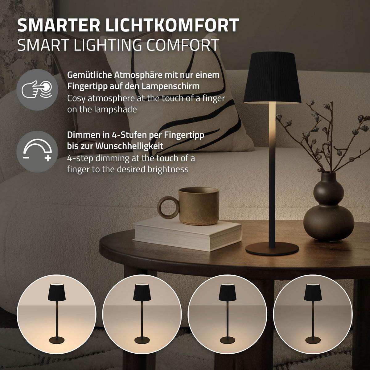 LED TISCHLAMPE kabellos mit Touch Schwarz Ø10x36 cm Warmweiß Dimmbar - Schwarz, Kunststoff (10/10/36cm) - ML-DESIGN