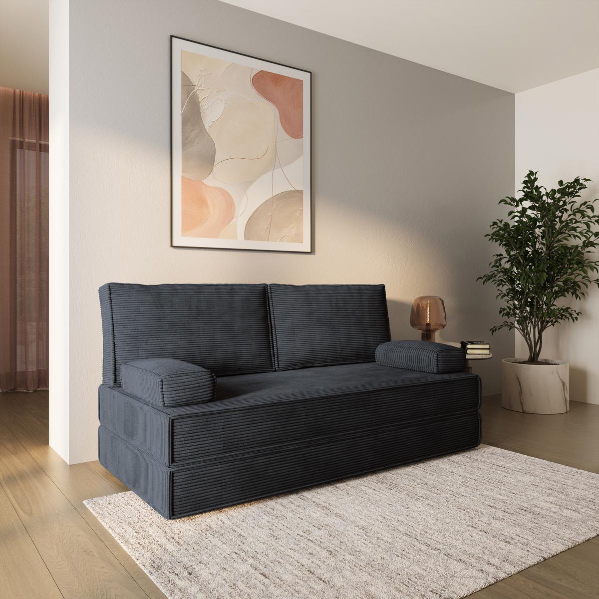 BETTSOFA SILAR aus Schaumstoff Cordstoff Schwarz Schlaffunktion - Schwarz, Textil (170/86/80cm) - MASSENO