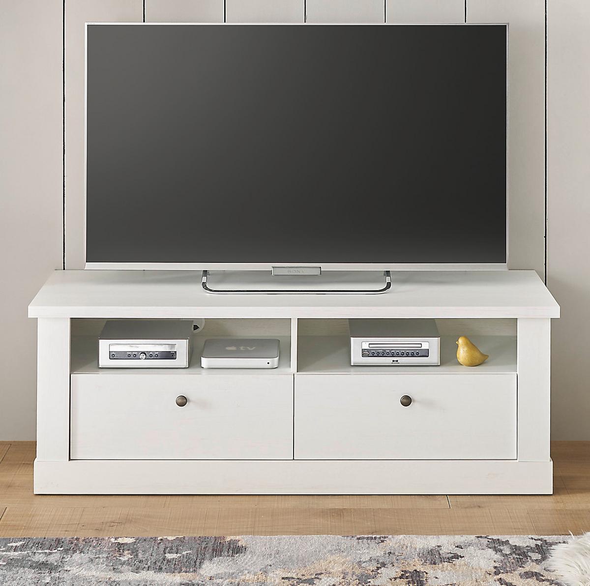 TV-LOWBOARD weiß Pinie Landhaus, TV Unterteil 132 cm, Soft-Close-Funktion - Weiß, Holzwerkstoff/Kunststoff (135/51/45cm) - Furn.Design