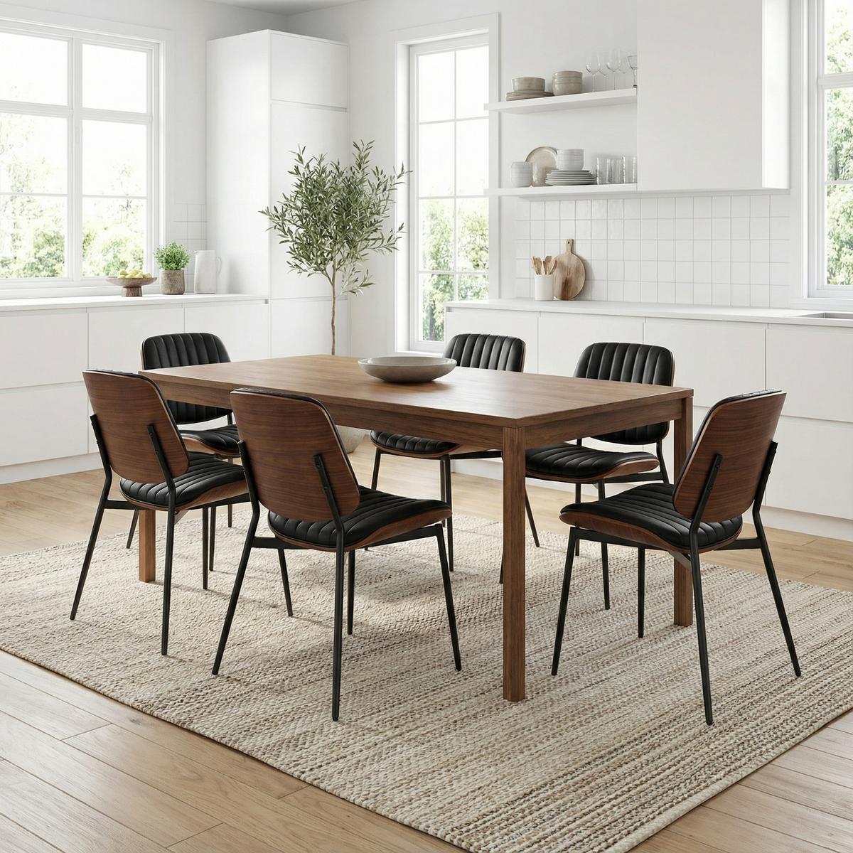 ESSZIMMERSTÜHLE 2er-Set Mid-Century Modern - Schwarz, Leder (57/83/48cm) - Urban Meuble