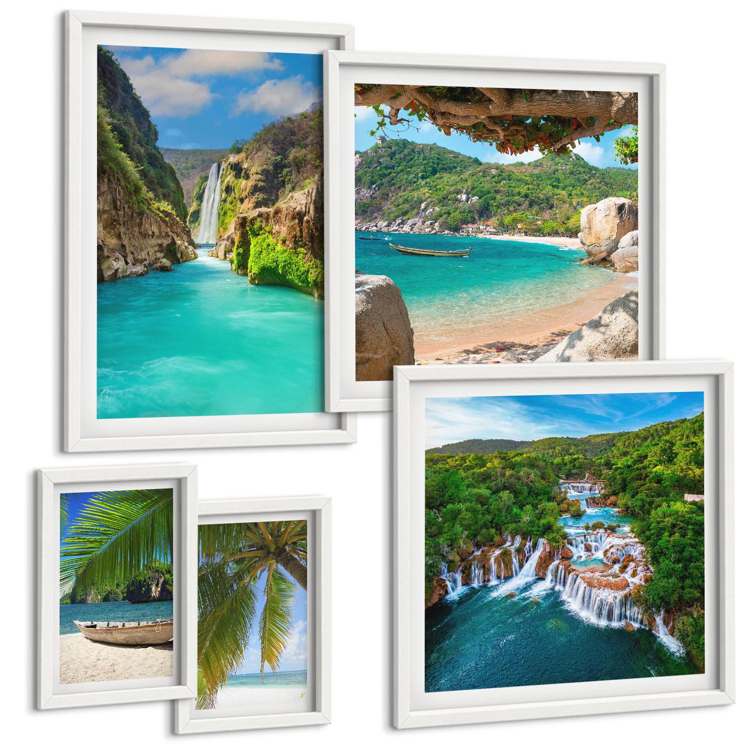 BILDER SET 5er Set - 50x50 cm & 20x30 cm & 40x60 cm Weißer Rahmen - Eiffels Straßenarchitektur - Weiß, Kunststoff (40/60cm) - TULUP