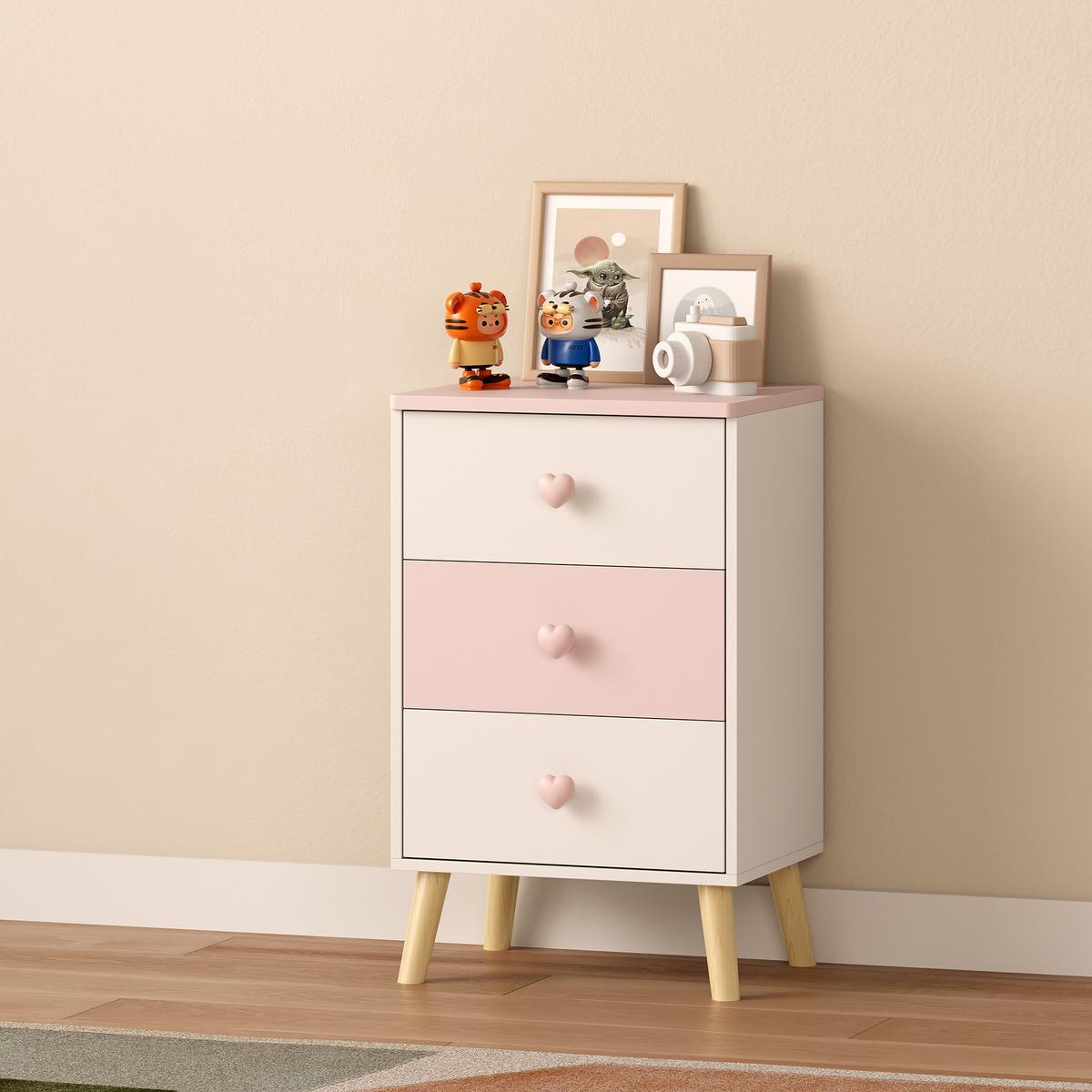 KINDERKOMMODE Sandnes - Rosa/Weiß, Holz/Holzwerkstoff (38/61.5/30cm) - [en.casa]