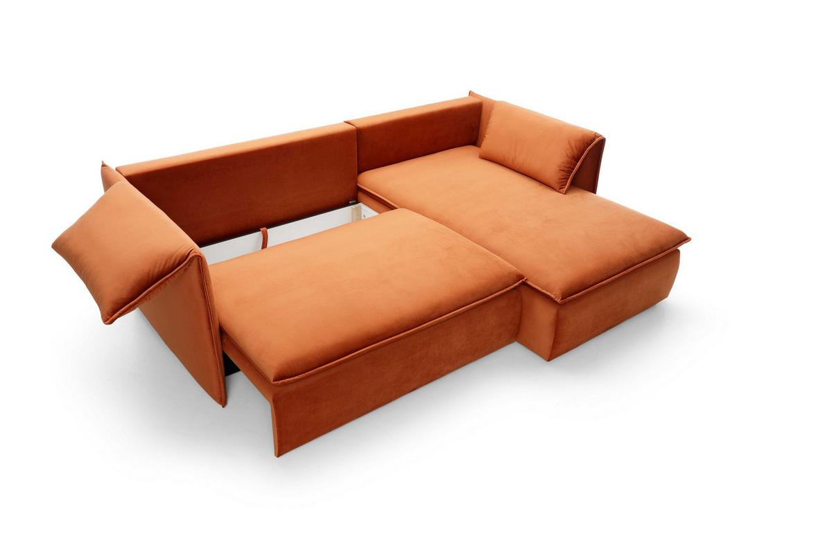 ECKSOFA PREGIO Orange Plüsch-Stoff mit Schlaffunktion - Orange, Holz (230/166cm) - MASSENO