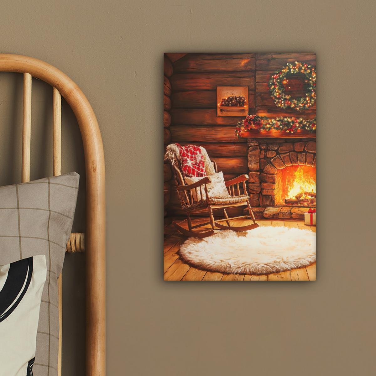 LEINWANDBILD Winter - Weihnachten - Zuhause - Kamin Deko Wohnzimmer 20x30 cm - Bernsteinfarben, Textil (20/30cm) - MuchoWow