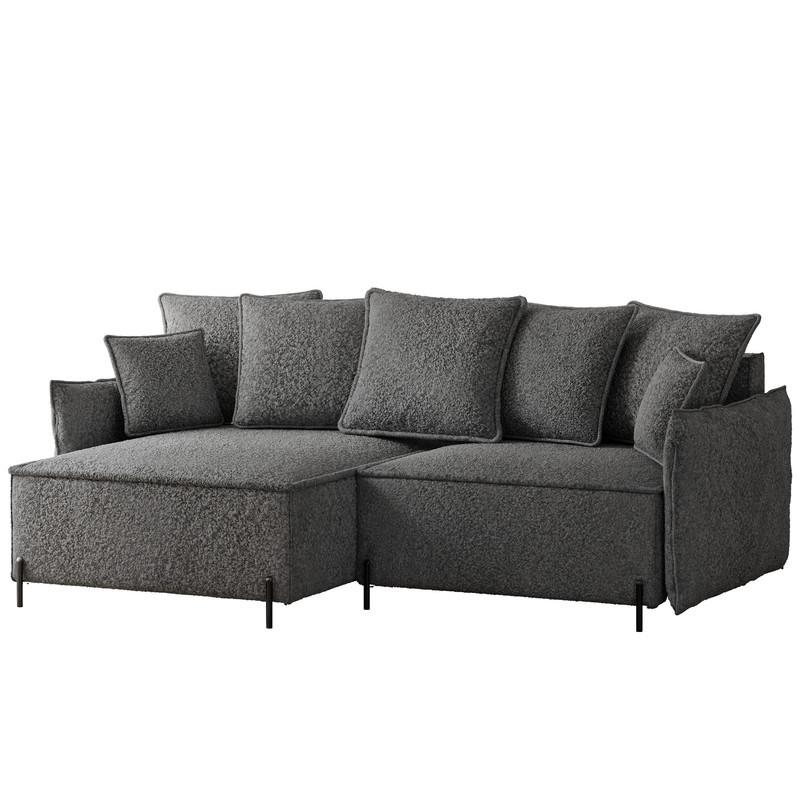 ECKSOFA MARCO Links, mit Schlaffunktion und Bettkasten, Dunkelgrau - Dunkelgrau, Textil/Metall (221/148cm) - Idohome