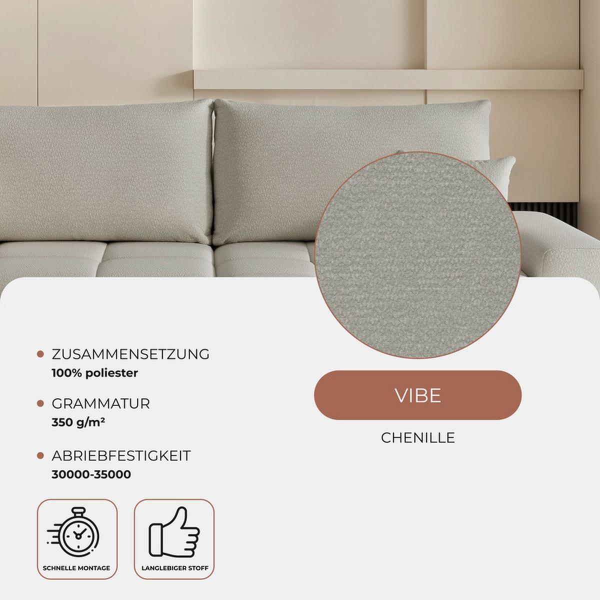 ECKSOFA TARA mit Schlaffunktion und Bettkasten Grau - Chromfarben/Grau, Kunststoff/Textil (261/178cm) - Idohome