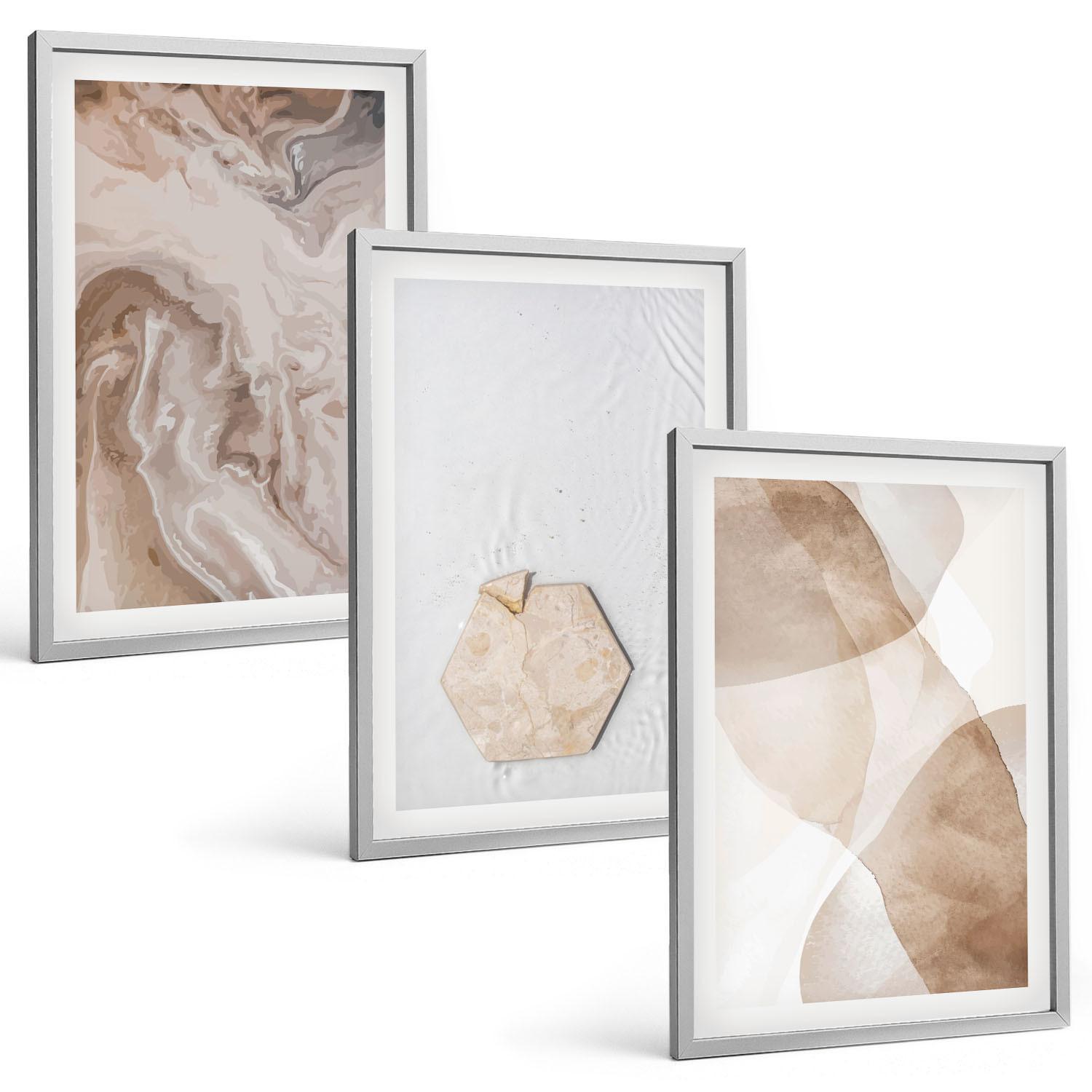 BILDER SET 3er Set - 40x60 cm Silberner Rahmen - Designerabstraktion der Natur - Silberfarben, Kunststoff (40/60cm) - TULUP
