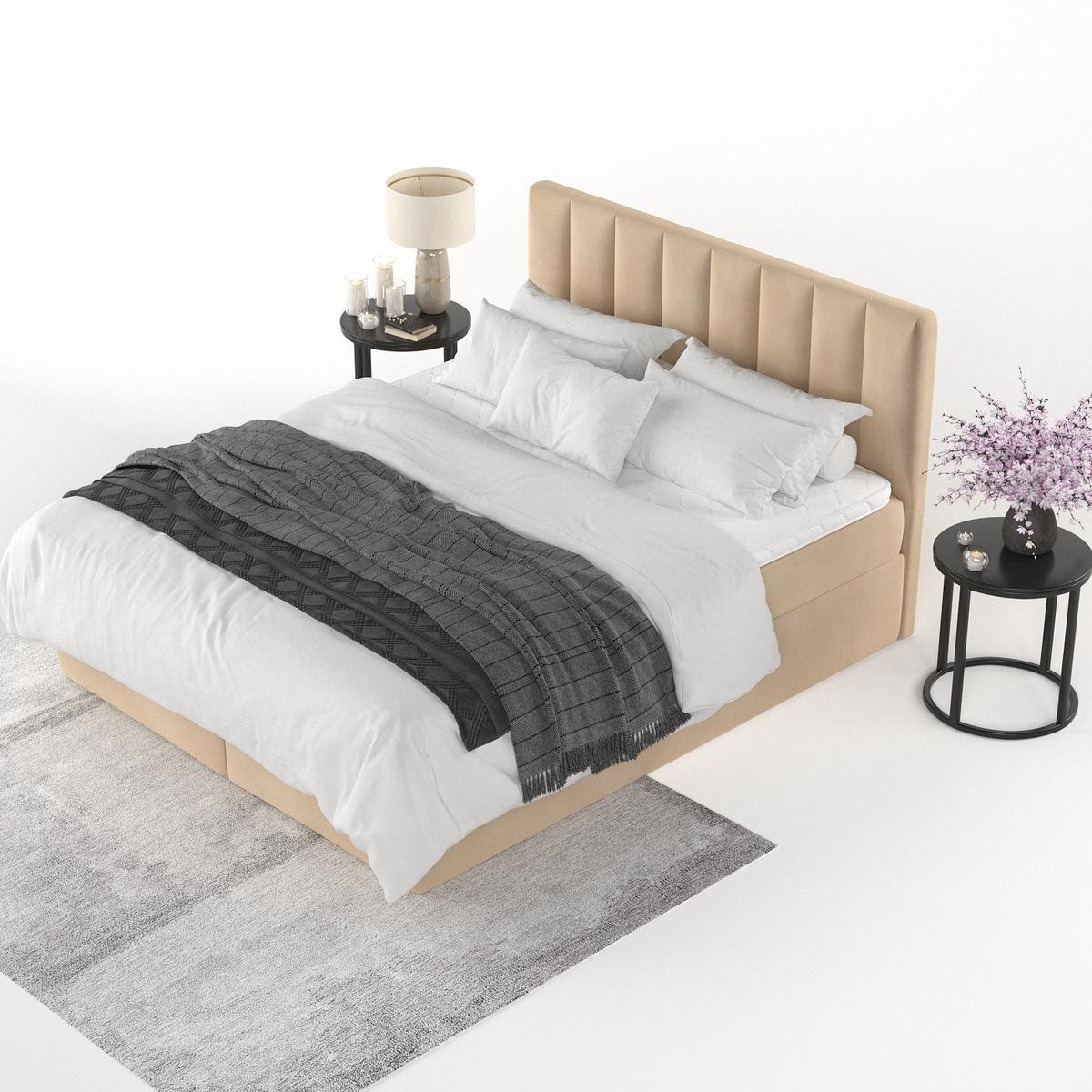 BOXBETT Lusso 160/200 cm Beige im Kronos Stoff - Beige/Schwarz, Holz/Holzwerkstoff (160/200cm) - AltaBeds