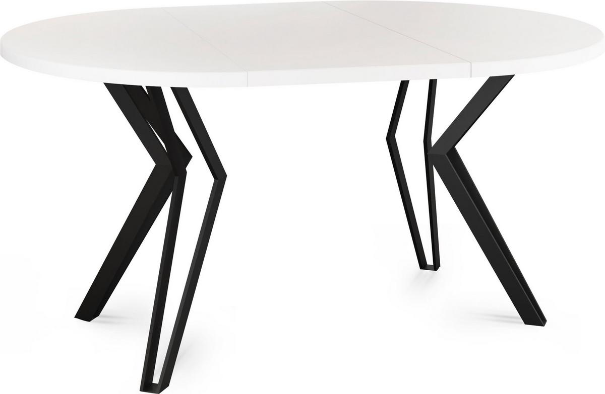 ESSTISCH Revena runder ausziehbarer, Weiß 100-180/100/76 cm - Schwarz/Weiß, Holzwerkstoff/Metall (100/180/76cm) - WFL GROUP