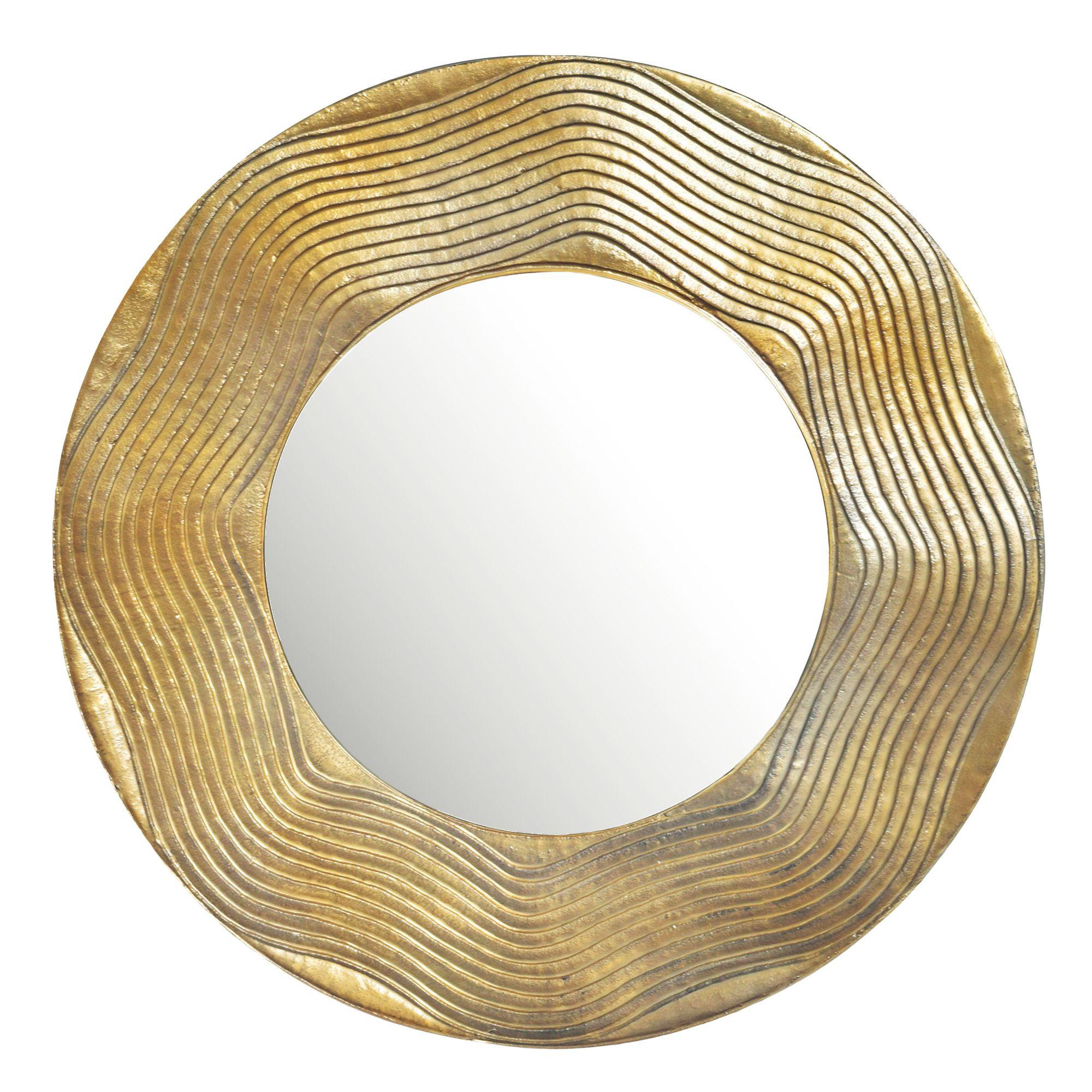 WANDSPIEGEL Rund Metall Gold 74 cm Wellenmuster - Goldfarben, Glas (74/74/3cm) - KADIMA DESIGN